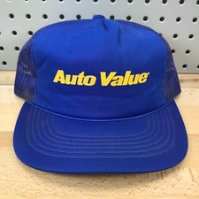 Vintage AUTO VALUE Car  Truck Parts Blue Trucker Hat Snapback Mesh Back EUC Cap