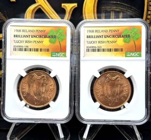 1968 Ireland Penny Set ☘️ 2x NGC BU “Lucky Irish Penny” Red-Tone UNC 🍀🔥