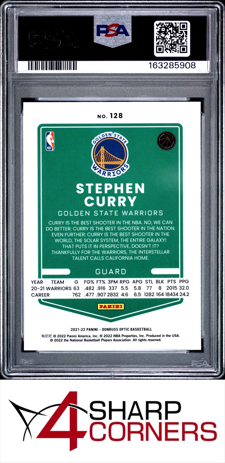 2021 PANINI DONRUSS OPTIC #128 STEPHEN CURRY WARRIORS PSA 9 view 2