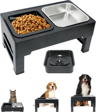 Elevated Dog Bowls with 3 Adjustable Heights, Raised Bowl Stand for Black