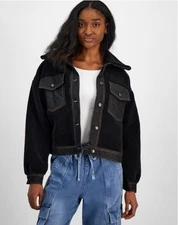 Madden Girl Black & Denim Sherpa Fleece Jacket