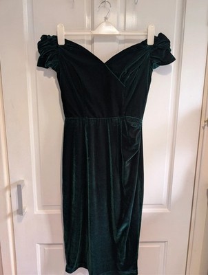 The Pretty Dress Company Green Fatale Velvet Pencil Wiggle Dress Sz 10