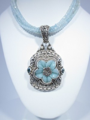 Sarda Sterlingsilber chinesischer Amazonit & Schweizer Blautopas Blume Anhänger