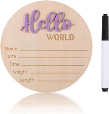 Baby Announcement Sign,  5.9 Inch Wooden Hello World Newborn Welcome Sign, Birth