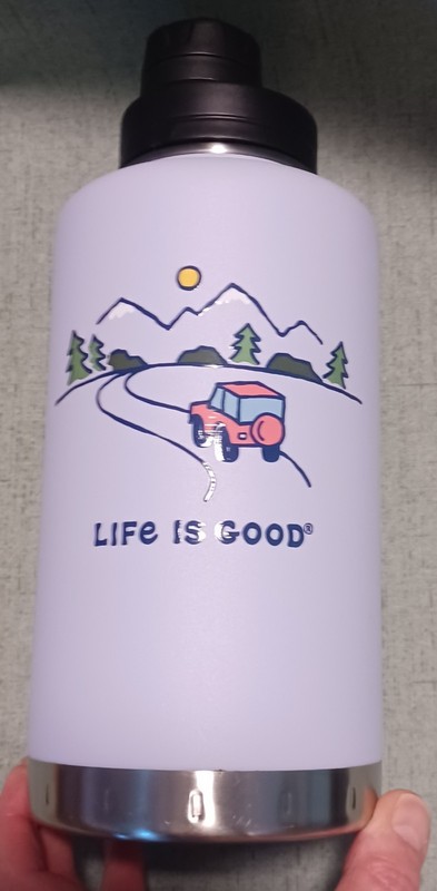 Life Is Good Stainless Steel Water Bottle - 50 oz. Lavendar Jeep w/mtns Preowned