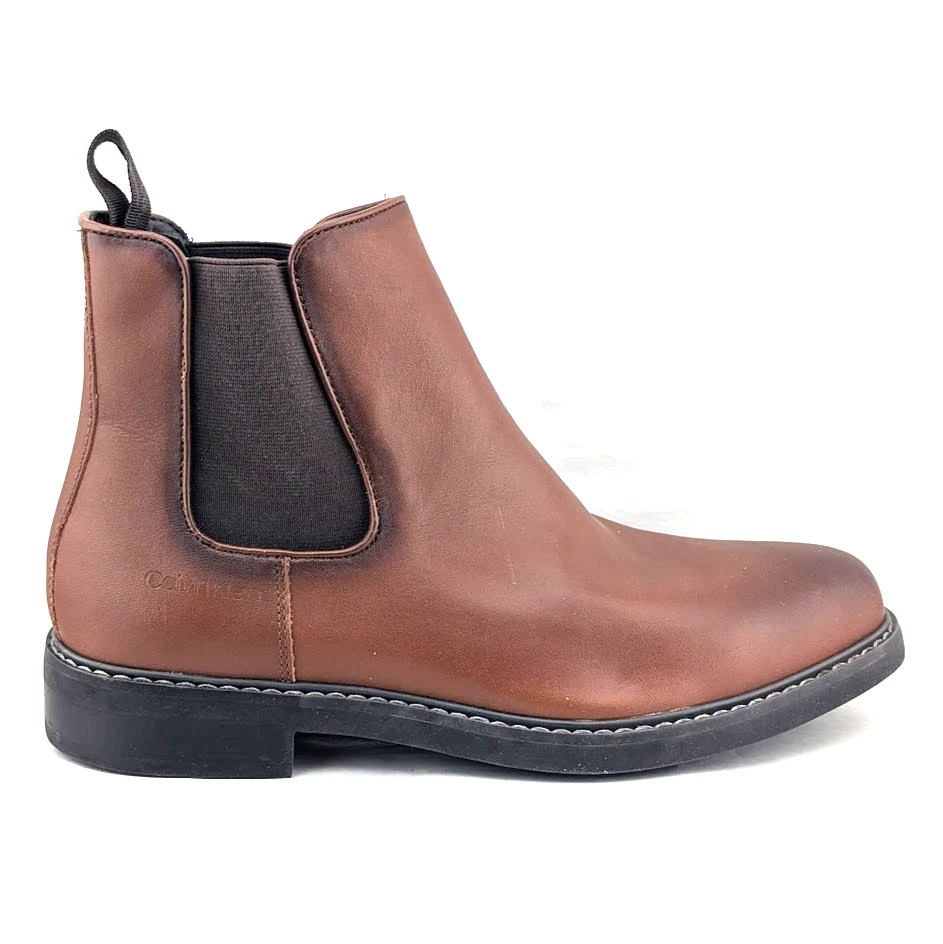 Bota Chelsea Calvin Klein Para Hombres 7.5M Marrón Pull Tab Fenwick Punta Redonda Tacón Bloque Foto 2 de 4