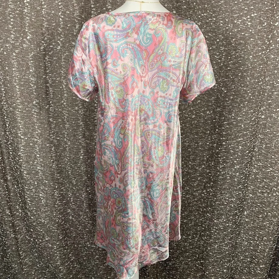 Vintage August Silk Short Sleeve Slip Dress Multicolor Paisley Women's 1X - Image 4 of 4