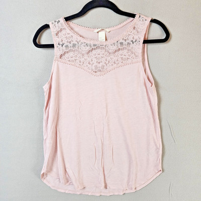 H&M Light Pink Sleeveless Blouse with Lace Yoke Small