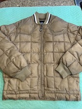 Vintage Silver Rider Down Filled Western Puffer Jacket Coat Khaki Tan Large