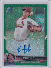 2018 Ryan Helsley Bowman Chrome ROOKIE GREEN SHIMMER AUTO REFRACTOR /99 - RH