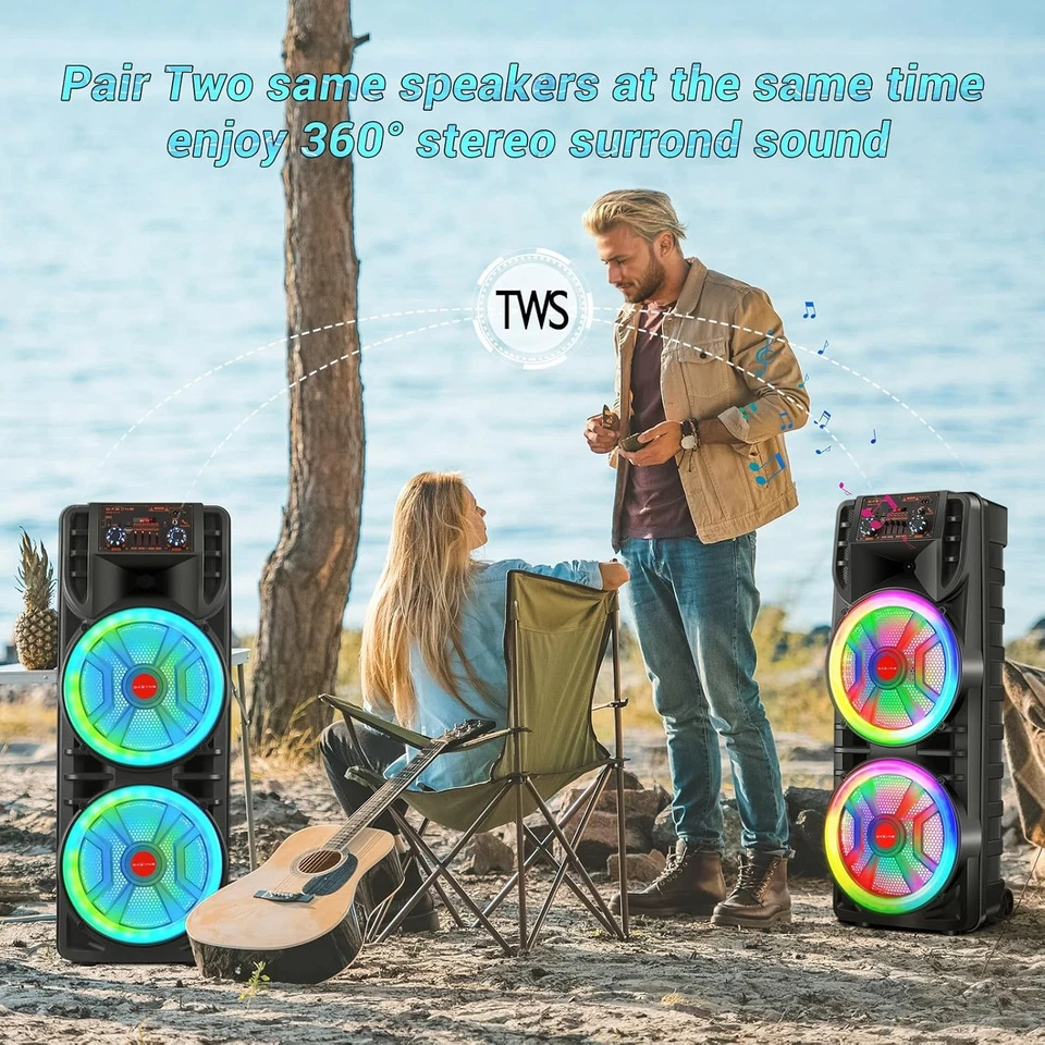 LOUD Bluetooth Speaker Dual 12" Subwoofer Heavy Bass Sound System Party & Mic - Image 3 of 4