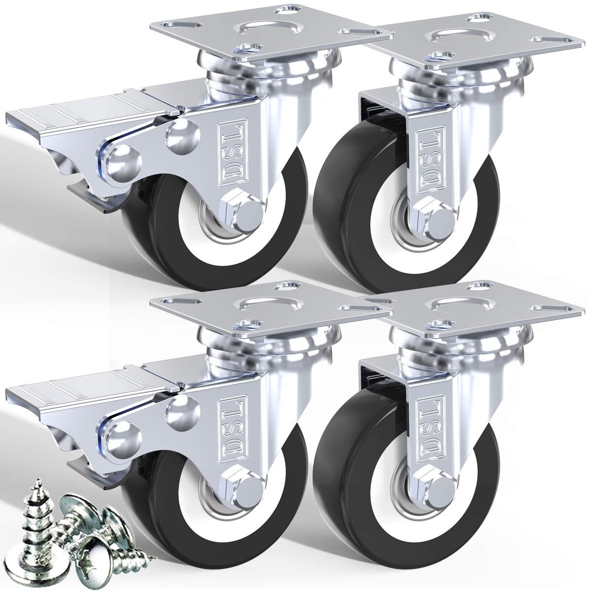 DSL Castor Wheels, Heavy Duty Castors 50mm, Caster Wheel Set of 4 Trolley Furni