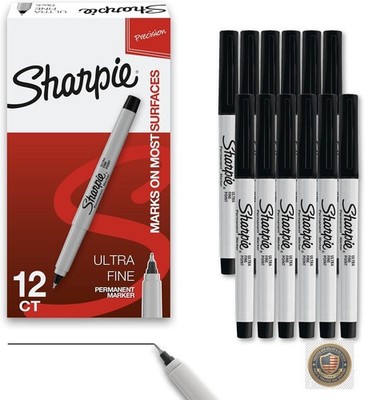 Permanent Markers Ultra Fine Tip Black 12 Count Quick Drying Fade Resistant