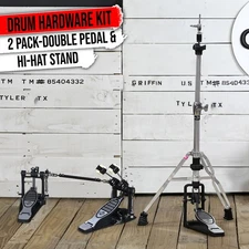 2-PACK Double Bass Drum Pedal & 2-Leg Hi-Hat Stand | Drummers Quad Beater Head