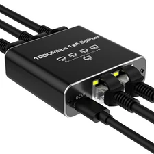 Ethernet Splitter 1 to 4 Ports, 1000Mbps High Speed, 1 in 4 Out, Cat 5/5e/6/7/8