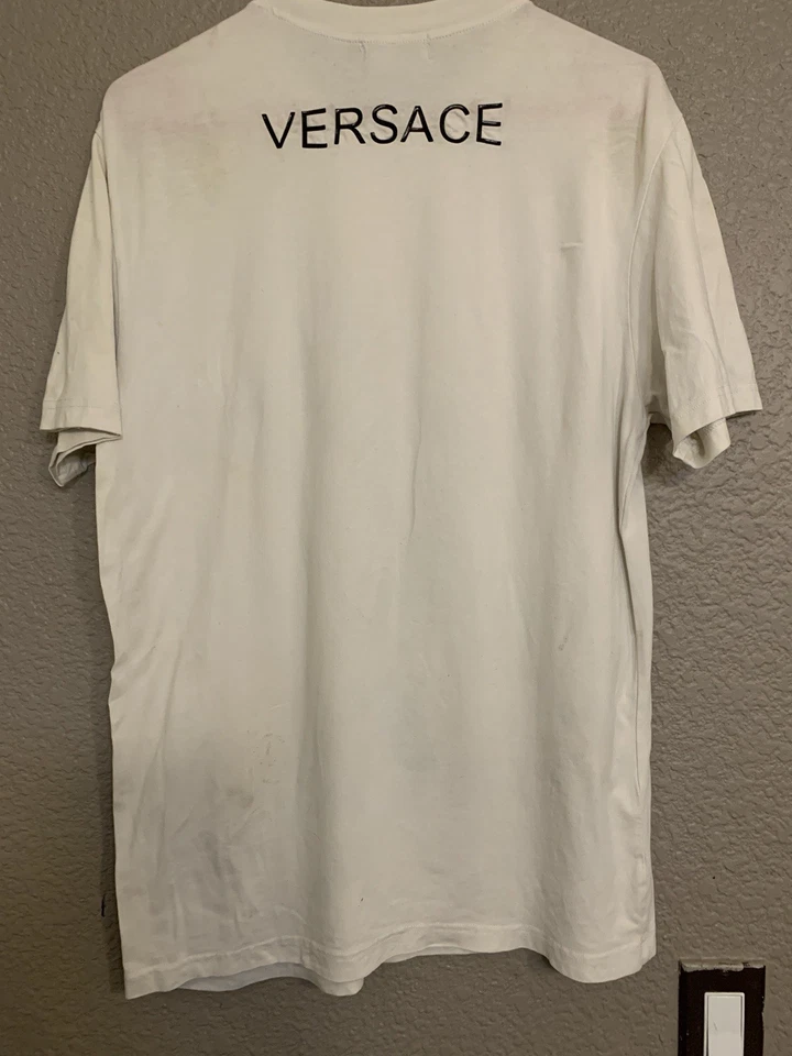 Camiseta Versace Para Hombre Blanca Manga Corta Cabeza de Medusa Logo Estampado Grande Foto 2 de 4