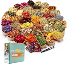 40 Bags Natural Dried Flowers Kit, Natural Dried Herbs with 2 Mesh Drawstring Ba