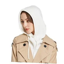  Winter Hats for Women, Wool Blend Hooded Scarf Hat for Women One Size White
