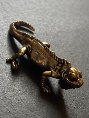 Leguan Figur aus Messing | Echse Reptil | Tierfigur Massiv | Deko Reptilienfigur
