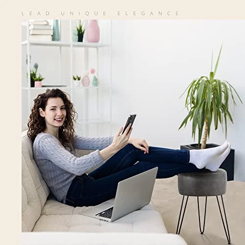 Faux Leather Vanity Stool Chair for Makeup Room, Grey Stool for Vanity, 19” - Image 3 of 4