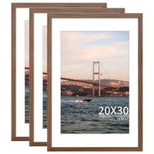 20x30 Picture Frame Brown Set of 3, Display Pictures 16x24 with Mat or 20 x 3...