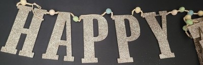 Happy Easter Gold Glitter Banner Bunting Garland With Egg Detail