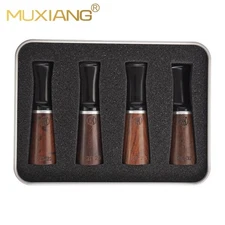 MUXIANG 4pcs Ebony Wood Cigar Mouthpiece Cigar Tips Holder 20-32 Ring Gift Box
