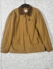 Wrangler Mens Canvas Work Jacket L Brown Quilted Lined Corduroy Collar Full Zip