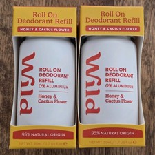 2x Wild Roll On Deodorant Refill Honey & Cactus Flower 50ml Vegan 0% Aluminium