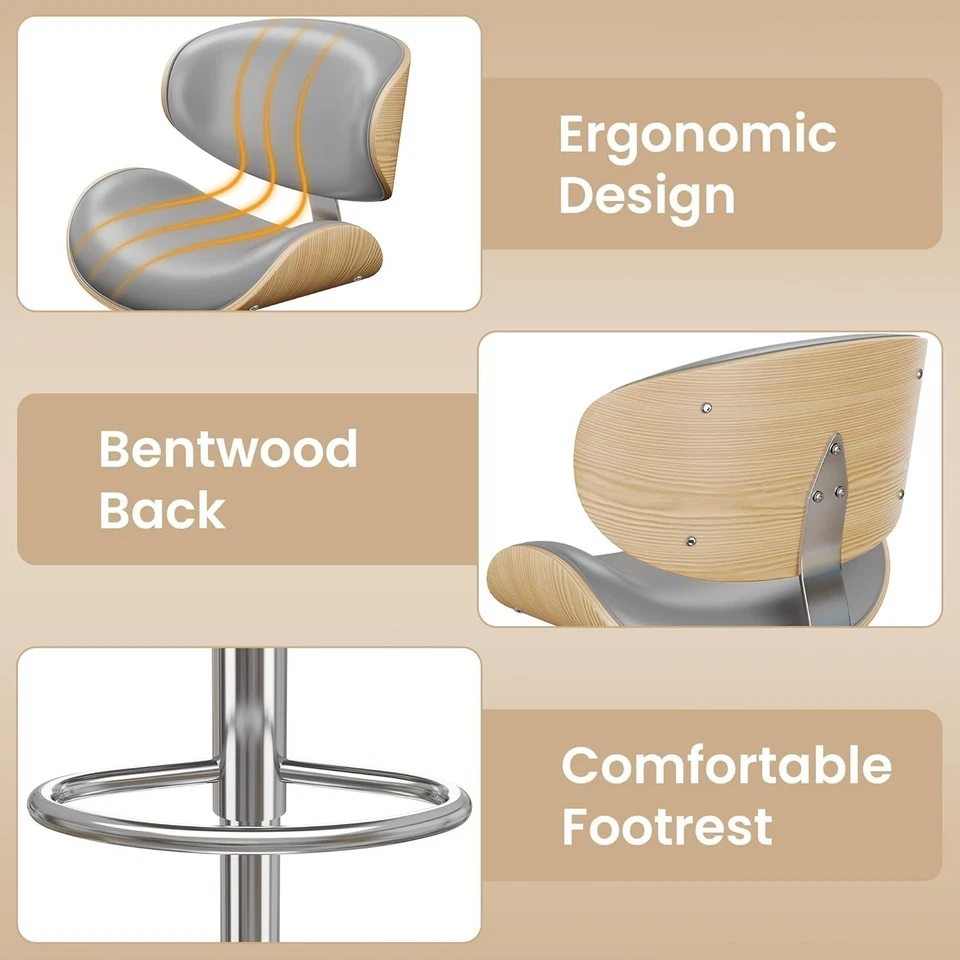 Pre-Owned Swivel Bar Stool, PU Leather with Back & Footrest, Gray 1PCS - Image 4 of 4