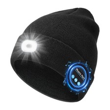 Bluetooth Beanie with Light, USB Rechargeable Knit Hat with Headphones Headla...
