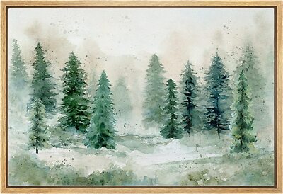 Pine Tree Forest Nature Wall Art Vintage Landscape Framed Canvas Print ...
