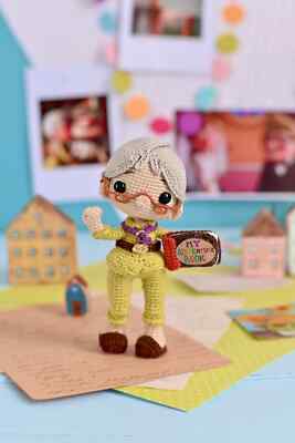 Up Inspired Crochet Carl Doll 10  Handmade Amigurumi Movie Character