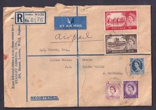 1958 Stanley Gibbons Registered Airmail 2/6 + 5/- Castles London to Rhodesia
