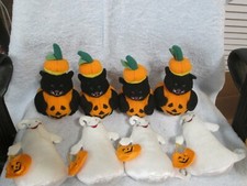 Halloween Plush 4 Ghosts  4 Kitty Cats With Pumpkin New No Tags