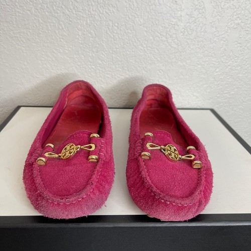 Tory Burch Daria Loafer Pink Suede Gold Logo Driving Shoes Slip On Women's 7 US - 第 3/11 張圖片