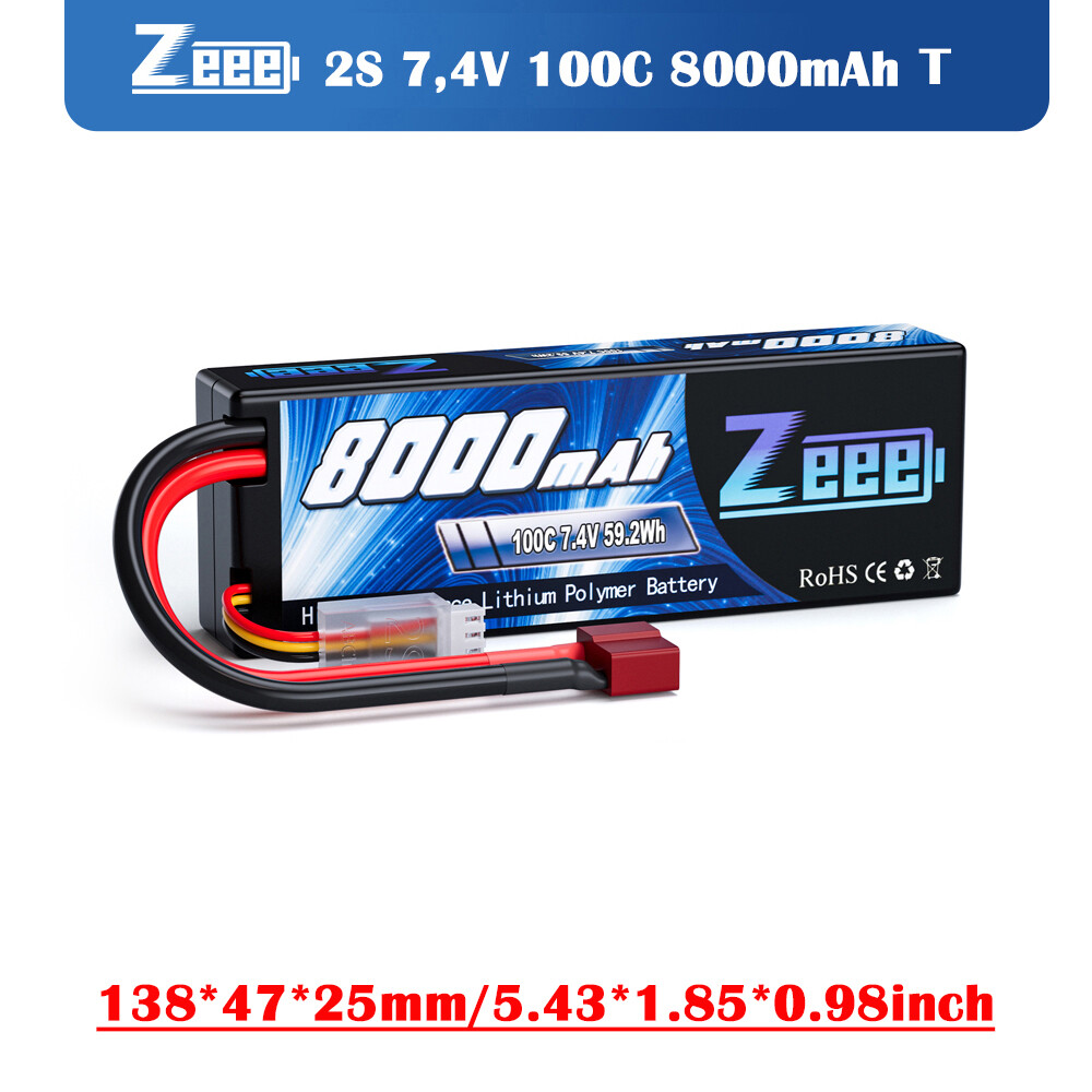 Zeee 7.4V 2S Lipo Battery T Plug 8000mAh 100C for RC Car Truggy Truck Airplane