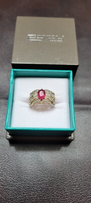 EFFY 14K GOLD RING, 1.5ct NATURAL RUBY with 1/3ct. White Diamonds (Size 7)