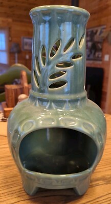 Pretty Ceramic Chimnea Green Leafy Cut Out Decorative Gently Used Condition 