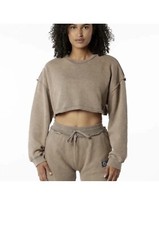 Alphalete Women's Terry Oversized Crop Pullover - Smockey Quartz , Size Small