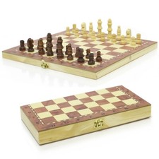 3 in 1 Hand Made Wooden Chess Draughts Backgammon Set 24cm x 24cm Travel Board