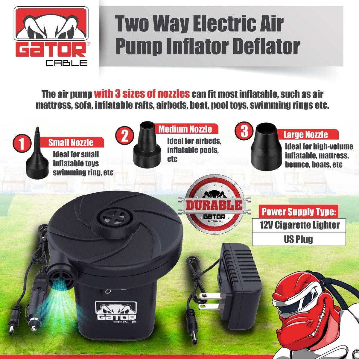 Electric Air Pump Inflator For Pool Boat Mattress Bed Inflatables Car  Portable