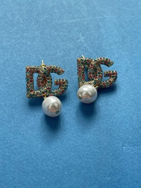 Golce & Gabbana Gold Multicolour Stone Charming DG Monogram Designed Earrings - Image 2 of 4
