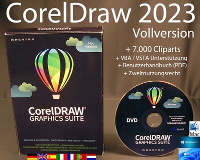 Corel Draw Graphics Suite 2023 Full Version 2 Win/Mac Box + DVD Annual Subscription Original Box NEW