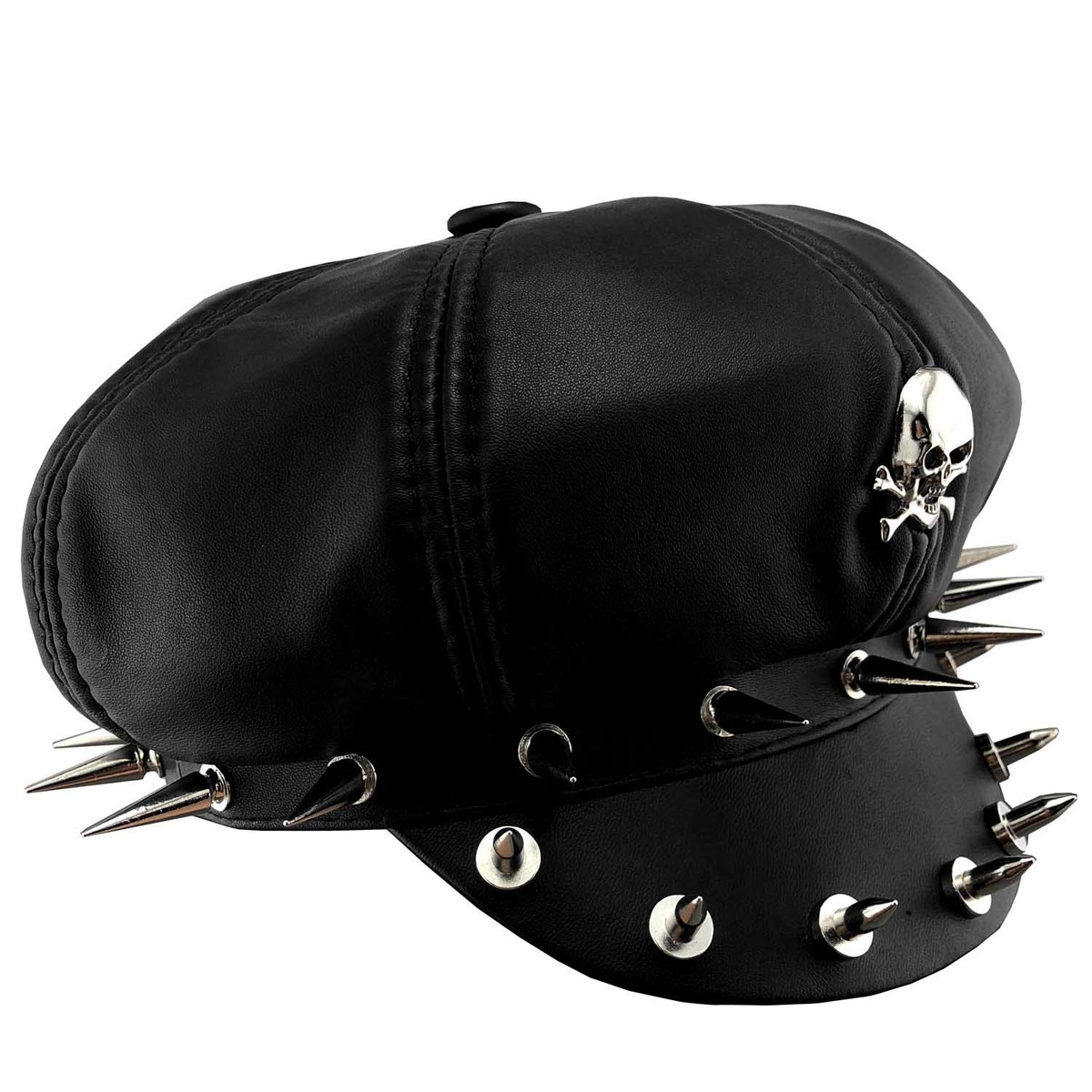 Cool Punk Rock Skull Spike Cap Biker NewsBoy Flat Cap Mens