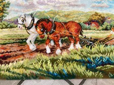 PairShireHorses Pflügen Vintage Teppich Wandteppich gewebt Herd oder Wand Display