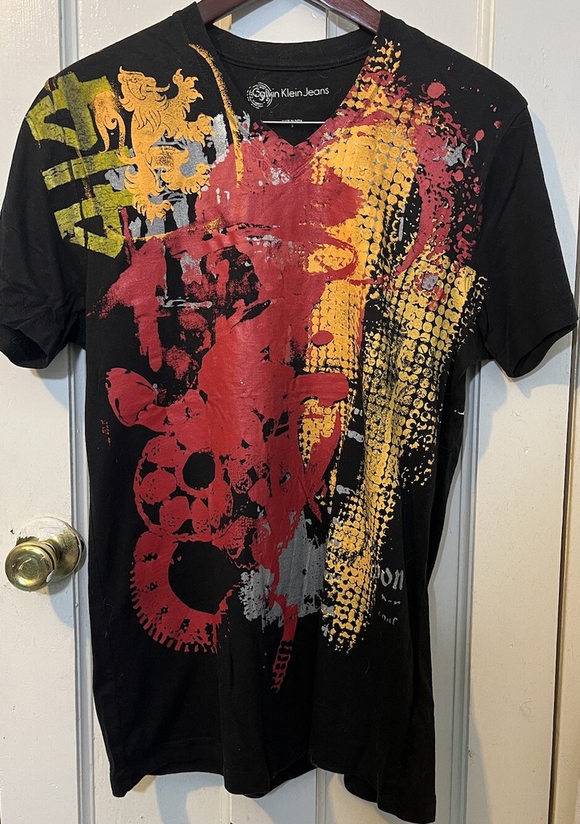 Mens Small Black Shortsleeved VNeck Tshirt by Calvin Klein Jeans