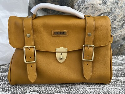 NEW Hulme Classic Blair Lock Leather Satchel Bag Top Handle Mustard  Yellow
