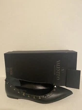 NIB VALENTINO Rockstud Ballet Flat Shoes BLACK Leather 36.5 EU / 6 US