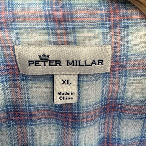 Peter Millar Plaid Linen Button Up Shirt Mens XL Long Sleeve Casual Summer - Picture 7 of 10